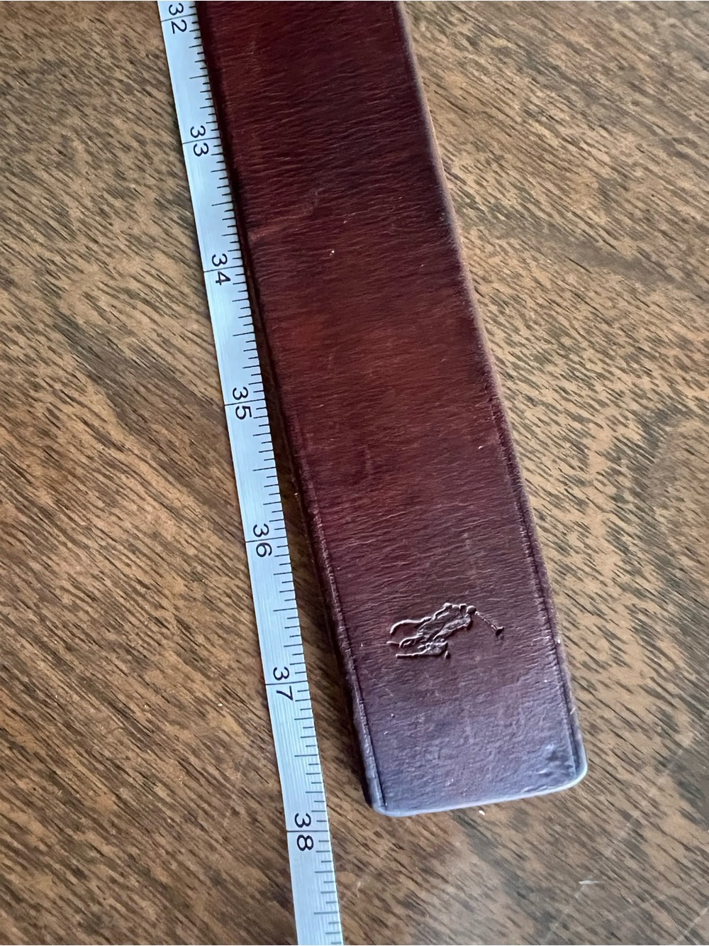 VTG Polo Ralph Lauren Brown Leather Heritage Brass Roller Buckle Belt Size 34/85 - Picture 7 of 9
